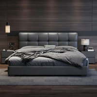 Meubles de chambre à coucher en bois de luxe moderne, lits rembourrés doux, lit double taille Queen avec sommier et matelas, design avec rangement
