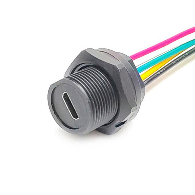 Micro USB Type C Waterproof Connector USB2.0 3.0 Socket with Cable Panel Mount Data Line IP67 Threaded Plug Copper Alloy 4A