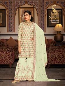 Costume Salwar Kameez semi-cousu de travail de broderie lourde avec costume de palazzo de style fantaisie d'Inde Exportation - Product Image 3