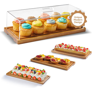 1 Confezione di Alzatina per Torte Ecologica Fai-<span class=keywords><strong>da</strong></span>-Te in Bambù e Acrilico con Coperchio, Vassoio Espositore per <span class=keywords><strong>Biscotti</strong></span>/Dessert 15x6,5 Pollici - Product Image 2