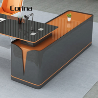 Bureau de direction moderne en forme de L en pierre artificielle, design de table de bureau pour PDG et directeurs avec chaises
