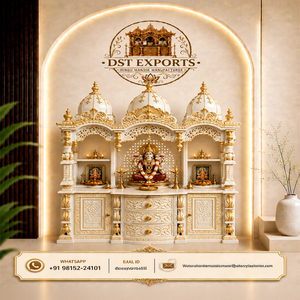 Mandir Devocional de Madera para la Oración Hindú, Templo de Lujo Blanco y Dorado, Sala de Pooja, Mandir para el Hogar, Mandir Hindú Indio Hecho a Mano en EE. UU. - Product Image 1