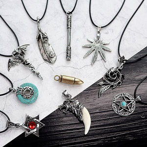 Coppia gioielli in corda <span class=keywords><strong>di</strong></span> cuoio retrò in acciaio inox oro cerchio asta piuma dente <span class=keywords><strong>di</strong></span> lupo esagonale ciondolo a stella - Product Image 1