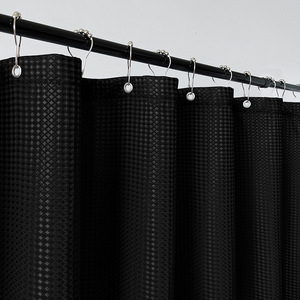 Awellife Langlebiger Waffelmuster-Baumwoll-Duschvorhang mit 12 Haken für Badezimmer - Transparenter Stoff - Creme-Elfenbein (183x183 cm) - Product Image 5