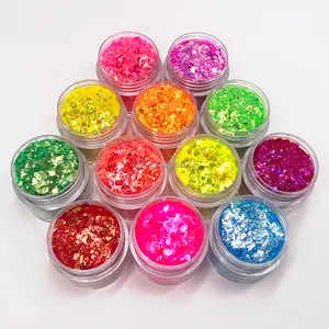 Solvent Resistant Polyester Chunky Glitter Bulk Neon Mixed Size Glitter For Decoration