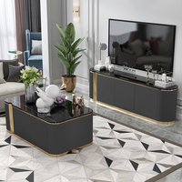 Meuble TV sur pied moderne design tendance, buffet de luxe avec plateau en marbre, ensemble de meuble TV pour salon et table basse