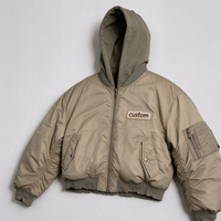 Blouson Bomber Homme Personnalisé en Coton Épais Effet Vieilli, Coupe Courte et Ample, Style Baseball Varsity, Zippé avec Capuche