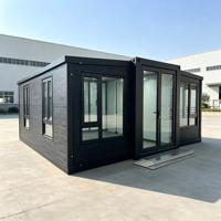 Maison conteneur de luxe extensible et démontable avec revêtement en bois pour villa de jardin ou complexe hôtelier