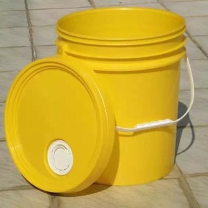 18L screw air compressor oil <b>drum</b>, yellow <b>plastic</b> with iron handle and red oil nozzle cap. Bulk discounts available. - Product Image 2