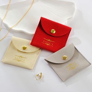 Bolsas de Joyería Portátiles con Diseño Nuevo, Bolsas de Embalaje para Joyería con Solapa de Gamuza y Microfibra para Collares, Pulseras y Anillos, con Botón - Product Image 6