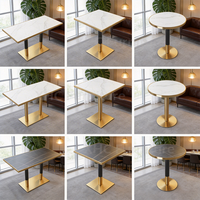 Table de restaurant de luxe avec plateau en pierre frittée, base en acier inoxydable doré, carrée ou ronde, pour café, hôtel, restaurant commercial, mobilier de salle à manger