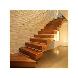 Interior new arrival indoor modern wood step staircase design steel wood floating stairs