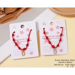 Braccialetto in Acciaio Inossidabile con Sette Nodi e Ciondolo a Lettera O, Cordino Rosso Fatto a Mano, Gioiello di Protezione - Product Image 3