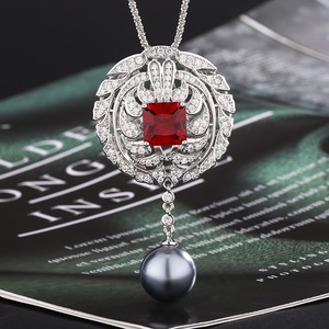 Bandul kalung liontin safir zamrud mutiara, Set perhiasan halus pesta pernikahan hari jadi wanita - Product Image 1