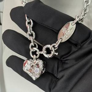 Collier Cœur Diamant Empress Western Tendance Européenne et Américaine, Chaîne Épaisse en Bambou, Bijoux Femme, Meilleures Ventes - Product Image 2