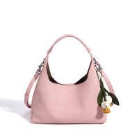 <strong>Top</strong> Grain Cowhide Leather Hobo Bag for Women 2026 Trendy Tote Handbag Elegant <strong>Female</strong> Crossbody Shoulder Purse with Floral Charm