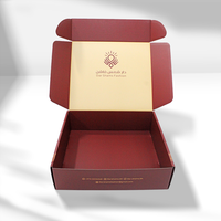 Échantillon gratuit, boîte d'expédition en papier ondulé recyclable, personnalisable avec logo, couleur rouge, cosmétique, auto-érectible, impression quadricolore