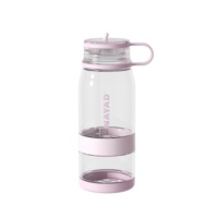 Bouteille d'eau Tritan personnalisée avec logo, 14 oz, avec compartiment à collation à visser de 7 oz, paille rabattable, anti-fuite, pour l'école, la gym, les voyages, le camping