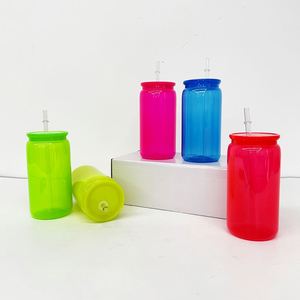 Custom Logo 16Oz Soda Neon Colored Plastic Can Acrylic <b>Cups</b> With <b>Lids</b> <b>and</b> <b>Straws</b> for Uv Dtf Wraps - Product Image 4