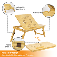 Mesa de madera plegable de bambú para desayuno, juego de bandeja para comida con soporte para tableta y teléfono móvil