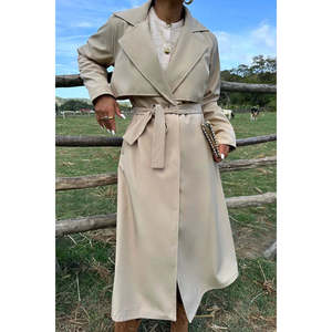 Abrigo de Mujer Estilo Vintage, Color Crema, con Detalle de Cinturón, Doble Botonadura, Forro de Piel de Oveja Genuina, Relleno de Algodón, para Otoño e Invierno - Product Image 2