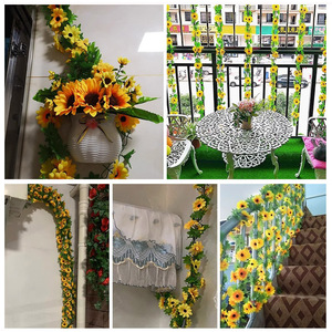 Sunflower <b>Vines</b> <b>Artificial</b> <b>Flowers</b> 200cm Silk Material Indoor Decor Wedding Props - Product Image 5
