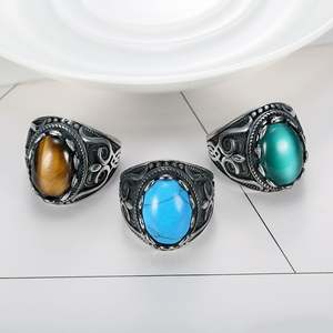 Fashion Cheap Price Man Punk Jewelry Turquoise Stone Stainless Steel <b>Men's</b> Silver Plated <b>Ring</b> <b>Men</b> Gem <b>Rings</b> - Product Image 1
