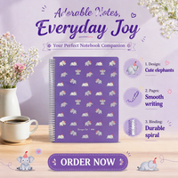 Carnet spirale personnalisé avec impression d'éléphant bébé, format A4, couverture rigide en PU/papier, impression UV/numérique, OEM/ODM, cadeau pour enfants