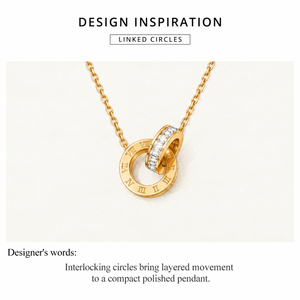 Collier à anneaux entrelacés en acier inoxydable plaqué or 14 carats, pendentif circulaire en zircon, chaîne réglable - Product Image 3