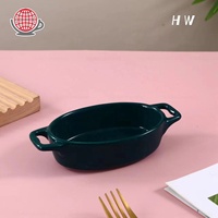 Plat de cuisson de service direct d'usine bol de cuisson en céramique émaillée plats de ramequin personnalisés bol avec double poignées