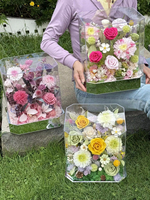 Fleurs Conservées Longue Durée dans Boîte Acrylique, Arrangement de Roses Éternelles Fait Main 360 °   Boîte cadeau décorative transparente pour la maison et les mariages