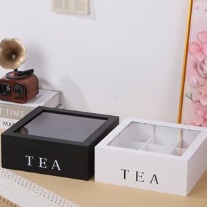 <b>Tea</b> Storage <b>Box</b> With Compartmentalized Design For Desktop Use Rectangle Shape Engraved <b>Tea</b> Label - Product Image 1