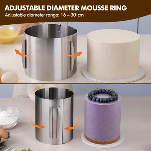 Moderno Anello per Torte in <span class=keywords><strong>Acciaio</strong></span> Inox Regolabile Extra Alto 7,87 Pollici per Pasticceria e Dessert - Product Image 2