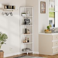 Étagère d'angle rustique antique avec éclairage LED, organisateur sur pied, bibliothèque étroite blanche, étagère de rangement murale d'angle
