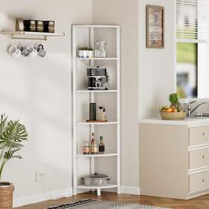 Scaffale angolare <span class=keywords><strong>antico</strong></span> rustico con luce a LED organizzatore in piedi bianco stretto scaffale per scaffali <span class=keywords><strong>angolo</strong></span> parete - Product Image 2