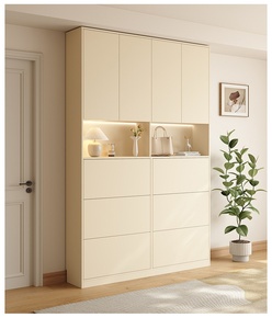 XHA Solid Wood Foldable Shoe Cabinet for Home Living Room Ultra-Thin Flip-Up Modern Design Save Space 6 Shelves - Product Image 1