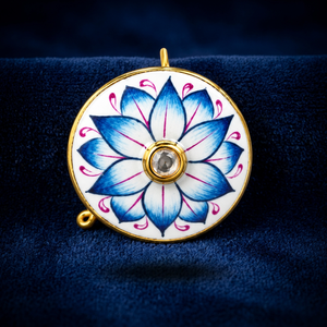 Boutons de luxe personnalisés en laiton avec tige, émail Meenakari de Jaipur motif lotus bleu et cristaux Polki, pour costume Sherwani formel homme, anniversaire, mariage - Product Image 6