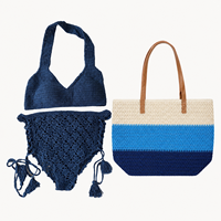 Ensemble de maillots de bain pour femmes + sac de plage, bikini en crochet fait main, ensemble de plage bohème d'été