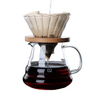 Venta caliente 60 goteo limitado café caliente gotero estilo servidor tetera de vidrio/Juego de tetera con filtro y soporte de madera