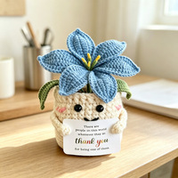 Plante en pot de lys au crochet faite à la main 2026, fleur tricotée avec carte de vœux pour la Fête des Mères, la Journée des Enseignants, décoration de bureau, cadeau