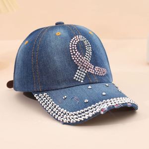 Gorra de béisbol de mezclilla con visera curva y diamantes de imitación, diseño de 6 paneles, ajustable, decoración de pedrería, imagen versátil, parasol. - Product Image 4