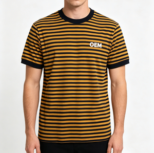 Servizio OEM ODM Estivo: T-Shirt da Uomo a Righe <span class=keywords><strong>Breton</strong></span>, Casual, 100% Cotone, Collo Tondo, Vestibilità Ampia e Comoda, Manica Corta - Product Image 1