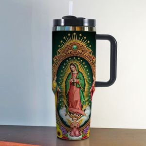 Venta al por mayor de fábrica, vaso térmico de acero inoxidable de 30oz y 40oz con logo personalizado, estampado de la Virgen de Guadalupe, para viaje y coche. - Product Image 1