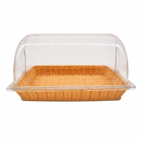 Panier à pain rectangulaire en métal fait main avec couvercle en acrylique, en rotin PP alimentaire, pour comptoir, fruits, collations, usage domestique