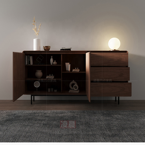 ウォールナットウッドサイドボードモダンキャビネット統合収納キャビネットモダンシンプル北欧無垢材リビングルーム収納ティーキャビネット - Product Image 4