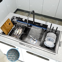 Nouvel évier de cuisine cascade en acier inoxydable en relief Extra Large fente unique affichage numérique éviers à vaisselle avec égouttoir