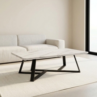 Table basse en pierre de quartz de style nordique minimaliste moderne, pieds en métal, résistante à l'eau, sans entretien, idéale pour les petits appartements