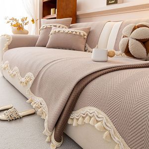 Chenille Sofa Cover Solid Color Tassel <b>Trim</b> Autumn Mat General Sofa Use Spring 2026 Style - Product Image 1
