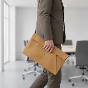 Washable Kraft Paper A4 Document Portfolio Leather Look Vegan Paper Snap Closure Custom Logo Conference Gift - Product Image 3