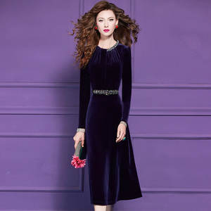 <span class=keywords><strong>Robe</strong></span> en velours bleu à perles sur mesure FMY Factory pour femmes, <span class=keywords><strong>robe</strong></span> <span class=keywords><strong>mi</strong></span>-<span class=keywords><strong>longue</strong></span> à taille cintrée haut de gamme, style A-line 68307 - Product Image 1